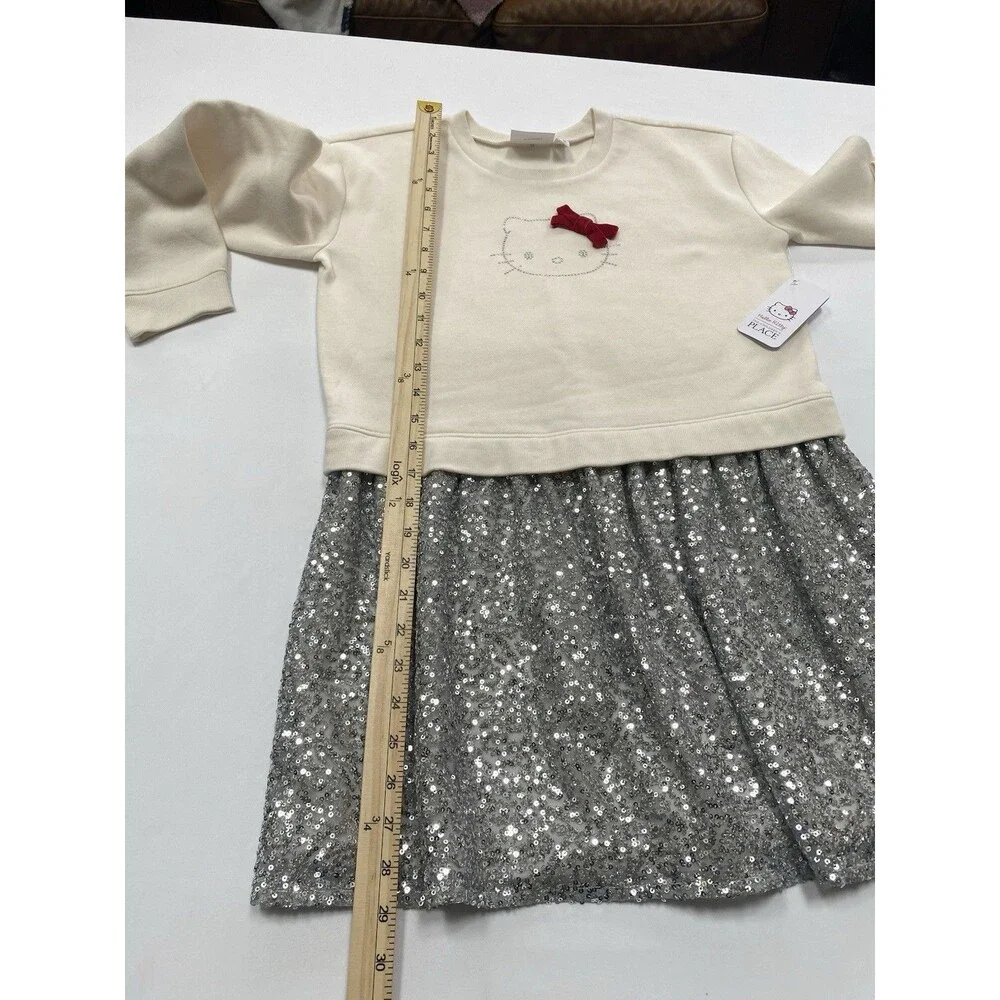 NEW Hello Kitty The Children's Place Girls Dress L 10/12 Cream Sequin Skirt NWT